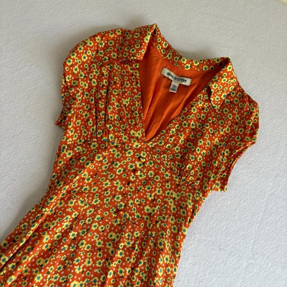 Urban Outfitters Floral Orange Chantelle Collared Mini Dress V-Neck Womens XS